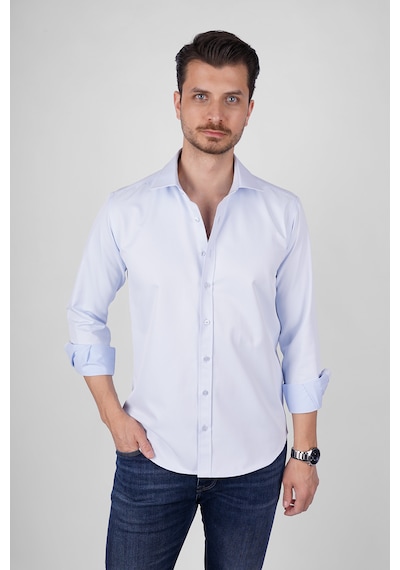 Açık Mavi Saten Slimfit Erkek Gömlek Açik Mavi