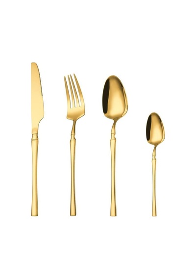 Çelik 24 Parça 6 Kişilik Gold Yemek Kaşık Çatal Bıçak Set Cin738sr Çok Renkli