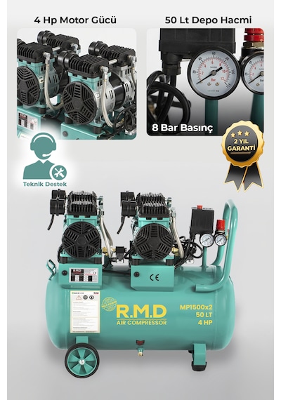 R.m.d Kompresör 50 Lt Yüksek Emişli Yağsız Teknoloji Hava Kompresörü Mp1500ıx2