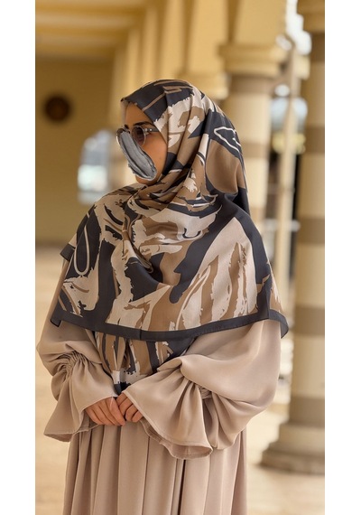 Qalortex Scarf Pamuklu Soft Âmine Desen Eşarp-antrasit/vizon