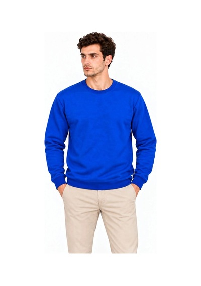 Erkek 2'li Bisiklet Yaka İçi Şardonlu 2 İplik Düz Uzun Kollu Regular Fit Sweatshirt - Mavi & Kırmızı Çok Renkli