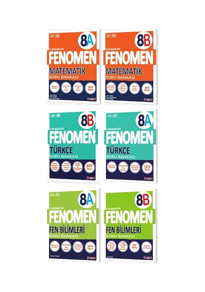 Fenomen Okul 2025 8. Sınıf Matematik Türkçe Fen A B Serisi Soru Bankası Seti 6 Kitap