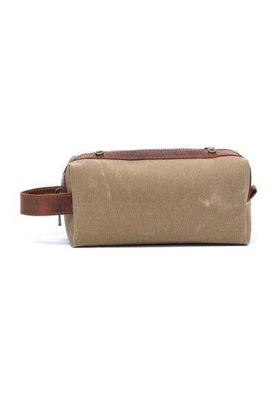 Gillario Design 06 Unisex Kanvas Kumaş+deri Camel-taba Eskitme Dopp Kit