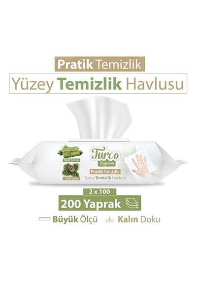 Baby Turco Doğadan Yüzey Temizlik Havlusu 100'lü Yeşil Sabun/yeşil Çam 600 Yaprak Beyaz