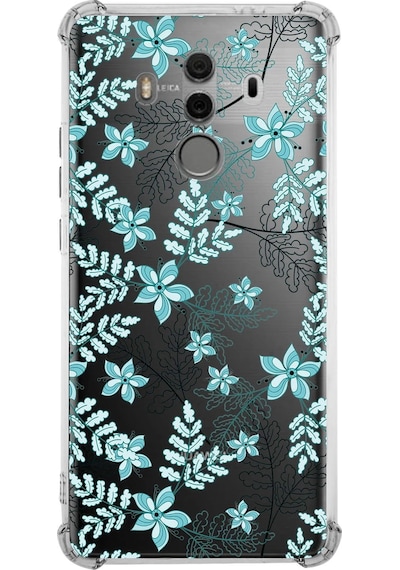 Huawei Mate 10 Pro Uyumlu Köşe Korumalı Floral Su Yeşili Tasarımlı Şeffaf Silikon Kılıf Şeffaf