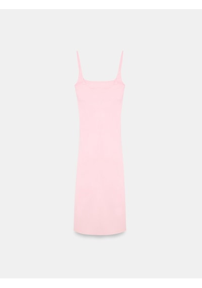 Dilvin 91712 Kare Yaka Büzgülü Midi Elbise-toz Pembe