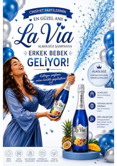 Simli Tropikal Aromalı Alkolsüz Içecek Erkek Bebek Mavi Renk Cinsiyet Partisi Şampanyası