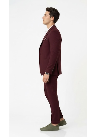 Pike Kumaş Jogger Pantolonlu Erkek Takım Elbise Torba Cepli Tek Düğme Slim Fit Kombin Bordo Pike Kumaş Jogger Pantolonlu Erkek Takım Elbise Torba Cepli Tek Düğme Slim Fit Kombin Bordo