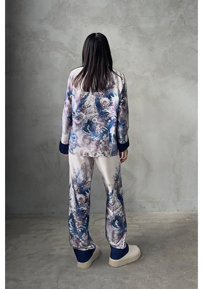 Gizotti D Acqua Saten Üçlü Pijama Takımı S Beyaz - Açık Mavi