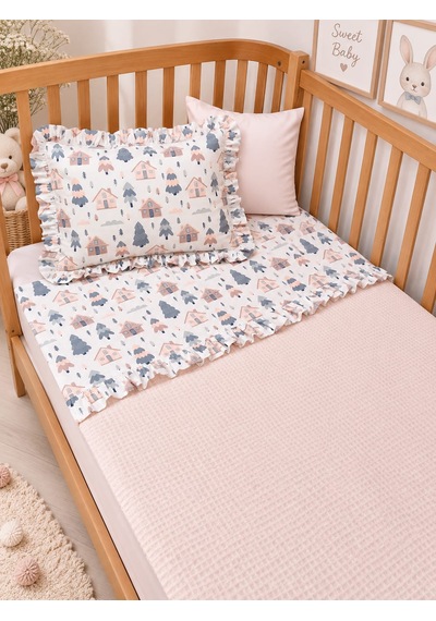 Sallhome Baby Textile Pudra Masal Evleri Bebek Pike Takımı 4 Parça 90x120 CM