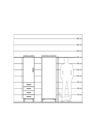 Kronos Dolap Tek Raflı 4 Çekmeceli Tek Askılı 44x59x182 Çam-a... Çam