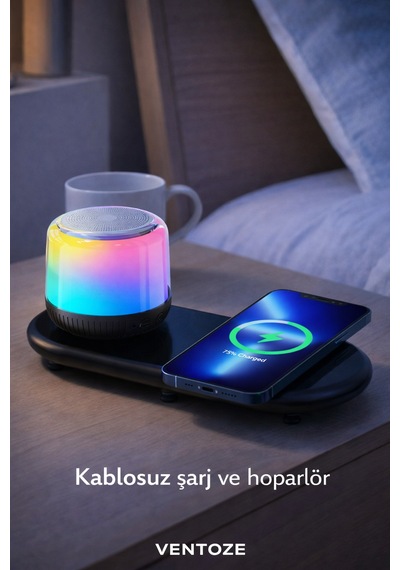 Kablosuz Şarj Standlı Bluetooth Hoparlör Masa Üstü Telefon Tutucu Ve Şarj İstasyonu 3 Ü 1 Arada