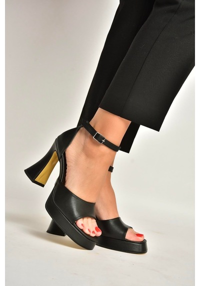 Fox Shoes Y404850209 Siyah Kalın Topuklu Kadın Ayakkabı Siyah