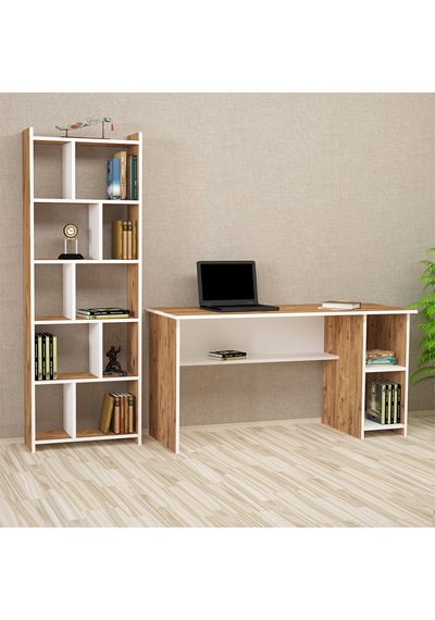 Kalenderdekor1 Kalender Dekor Avel Snow 145 Cm Çalışma Masası Takımı Avls02 Beyaz  -  Meşe