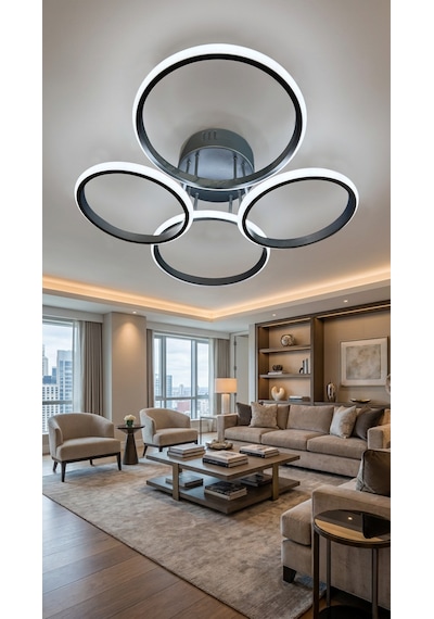 4 Lü Yuvarlak Siyah Modern Plafonyer Led Avize