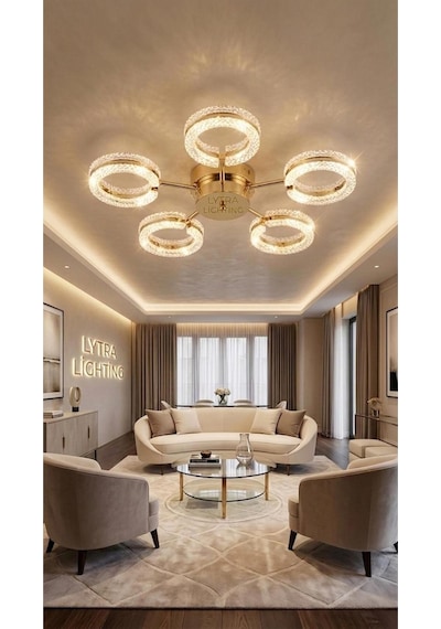 Aurea Model 5'li Gold 3 Renk Modu Ledli Tavana Sıfır Salon Mutfak Çocuk Yatak Odası Led Avize Altın