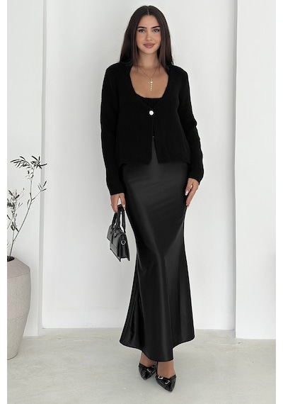 Noa & Noa Kadın Örgü Crop Top & Hırka Takımı Yumuşak & Minimal Stil Siyah