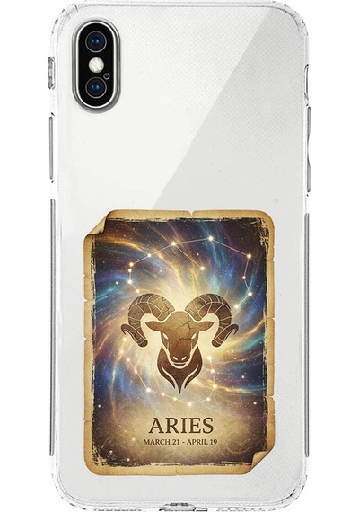 Apple Uyumlu iPhone Xs İle  Burç Kartları Koç Tasarımlı Şeffaf Silikon Kılıf Şeffaf