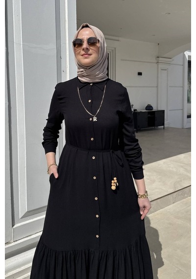 Rabia Şamlı Süreyya Gömlek Elbise Siyah Normal