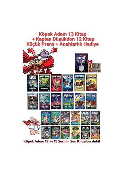 Köpek Adam 13 Kitap + Kaptan Düşükdon 12 Kitap + Küçük Prens - 26 Kitap Set + 1 Ad. Anahtarlık