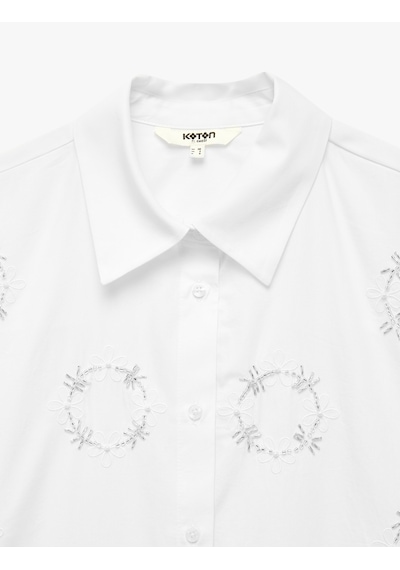 Koton Pamuklu Uzun Kollu Boncuk Nakış Detaylı Poplin Oversize Gömlek Beyaz 6sak60188ew