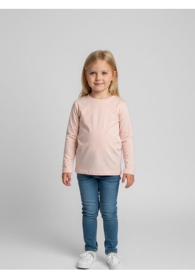 Zekids Kız Çocuk Pamuklu Bisiklet Yaka Uzun Kollu İnce Basic T-shirt-16776 Somon