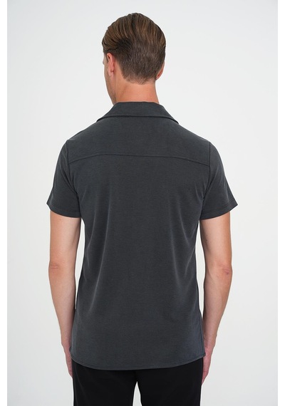 Efor Slim Fit Apaş Yaka Modal Karışımlı Kısa Kol İndigo Gömlek G 1590 Indigo