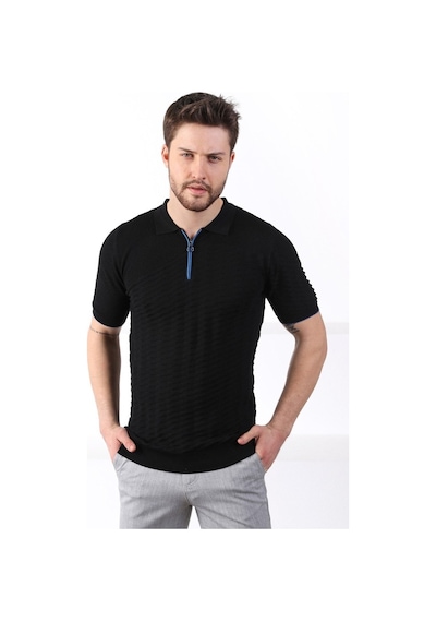 Ferraro Siyah Polo Yaka Fermuarlı Erkek Pamuk Triko T-Shirt-Siyah (417942134) Siyah