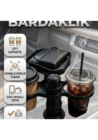 Çiftli Araç İçi Bardaklık Düzenleyici Genişleyebilir Tabanlı Bardaklık Aparatı