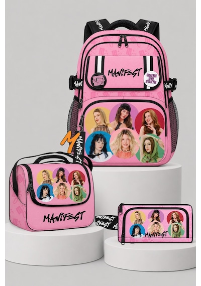 X Dekomus Lisanslı Manifest Toz Pembe Collection Okul Çantası,beslenme Çantası Ve Kalem Çantası Seti Altın