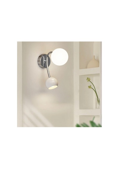 Modern Aplik Çift Yönlü E27 Mat Opal Cam Gu10 Küre Krom Kaplama Gövde Os Ram Tasarruflu Led Siyah