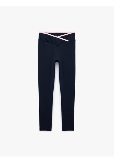 Koton Yüksek Bel Kemer Detaylı Biyeli Slim Fit Spor Tayt Lacivert 7wak40171nk