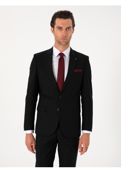 Cacharel Siyah Slim Fit %100 Yün Mono Yaka Takım Elbise