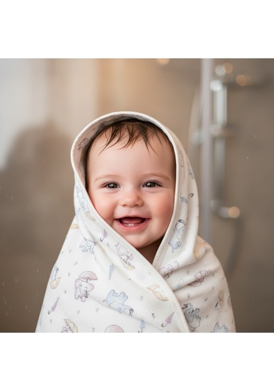 Unisex Yenidoğan Bebek %100 Pamuk Fil Temalı Battaniye Renkli