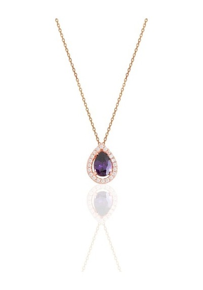Gümüş Rose Ametis Taşlı Damla Modeli Üçlü Set