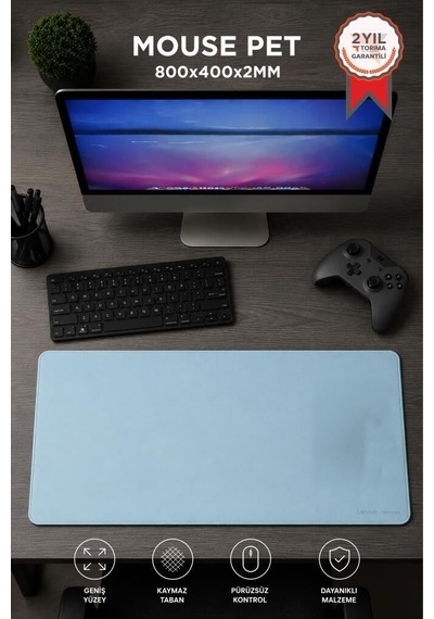 Özel Üretim Oyuncu Klavye Fare Altlığı 800 400mm Mavi Ofis Ortamı Masa Düzeni