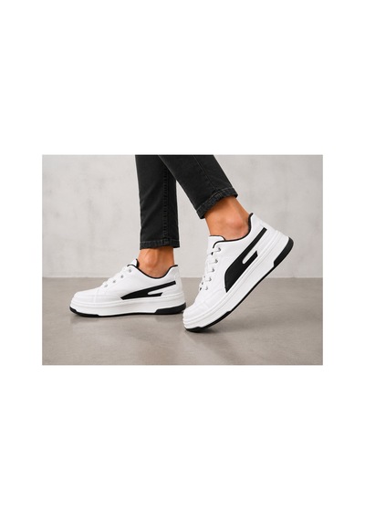 Yalçın Erkek Sneaker Beyaz Siyah Kalın Taban Ortopedik Bağcıklı Günlük Ayakkabı Beyaz - 880226106 Beyaz