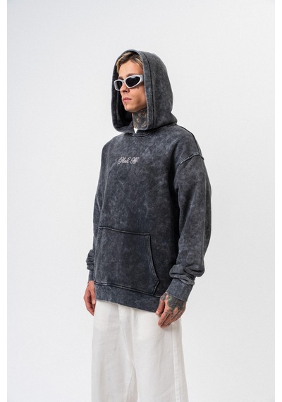 Respire Erkek Mask Off Baskılı Yıkamalı Kapüşonlu Oversize Hoodie Siyah