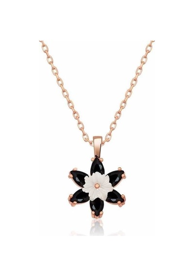 Gümüş Rose Siyah Lotus Çiçeği Kolye
