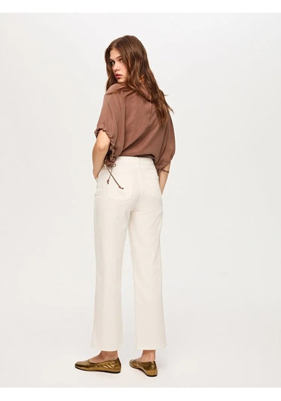 Faik Sönmez Delik İşi Nakış Detaylı Straight Fit Kadın Jean Pantolon Us26jpn007 Ekru