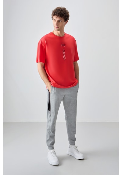 Air Jones Tommy Life Fiesta %100 Pamuk Kalın Yumuşak Dokulu Oversize Fit Baskılı Erkek T-shirt - 88355 Kirmizi