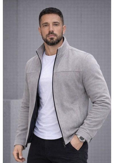 Baselco Slim Fit Dik Yaka Mevsimlik Süet Ceket Gri