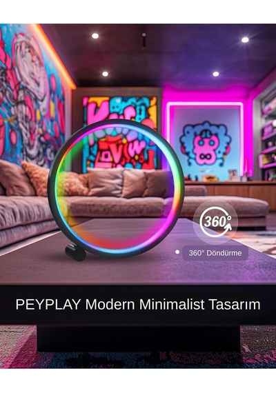 Akıllı Rgb Müzik Ritim Gece Lambası 25cm Led Halka Masa Lambası Bluetooth Kumandalı App Kontrollü Ortam Işığı Siyah