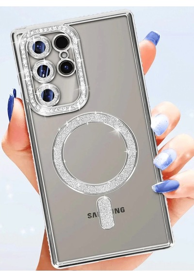 Samsung Galaxy Uyumlu S25 Ultra Kılıf Joke Simli Magneticsafe Kılıf - Mavi