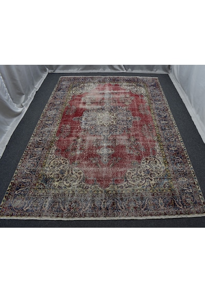 Zehra Abla Halı Vintage El Dokuma Eskitme Lüks Göbekli Yün Salon Halısı 7003 Çok Renkli