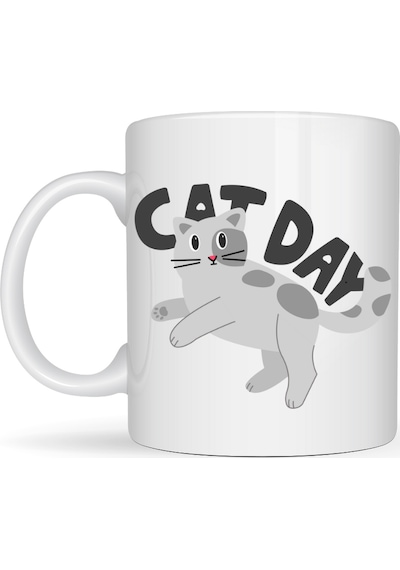 Cat Day Kedi Desenli Porselen Kupa Model 67 Sevimli Kedi Figürlü, Günlük Kullanıma Uygun, Kahve & Çay Kupası Diğer