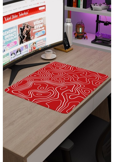 Kırmızı Beyaz 48x40 Xl Taraftar Gaming Oyuncu Mouse Pad Kaymaz Taban Büyük Fare Altlığı Topography