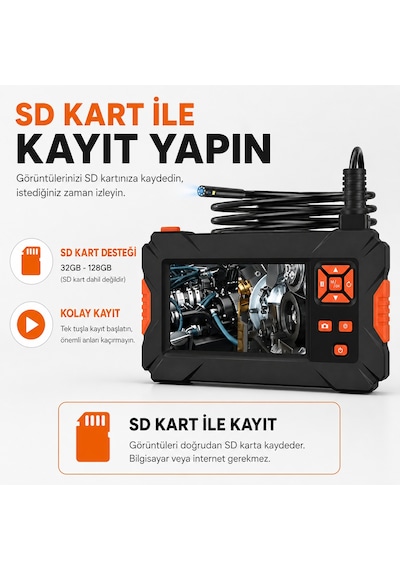 5 Metre 3 Kameralı Ekranlı Kayıt Yapabilen Endoskopi Yılan Kamera