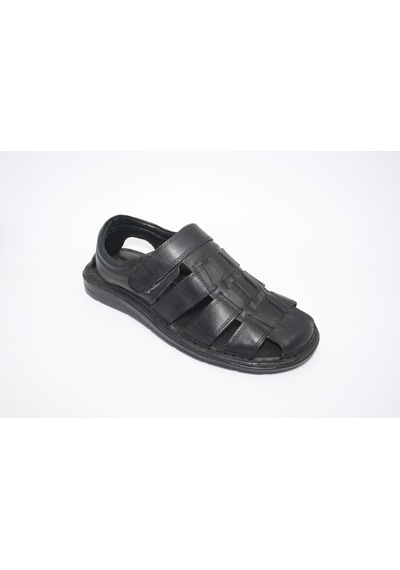 Erkek Siyah Cırtlı Deri Sandal 208 Siyah