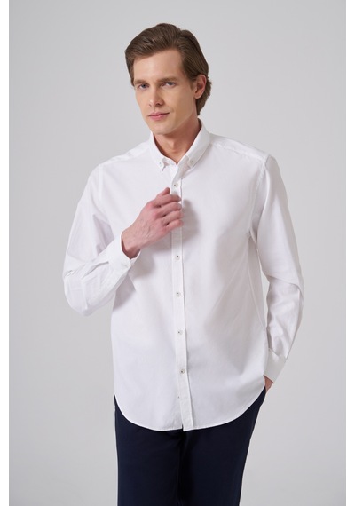 Morven Erkek Beyaz Pamuk Trend Düz Dynamic Fit Düğmeli Yaka Gömlek 26ms004026600 Beyaz